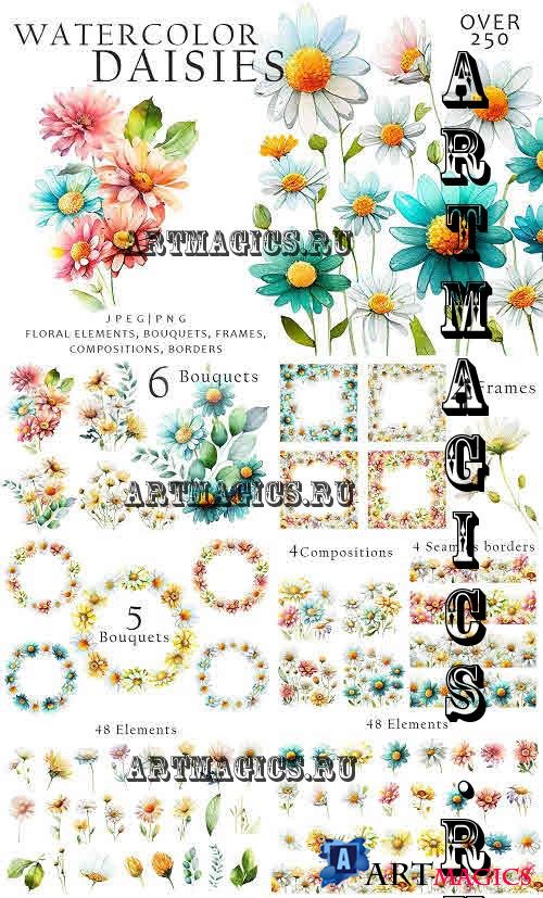 Watercolor Daisies Flowers Clipart - 13427410