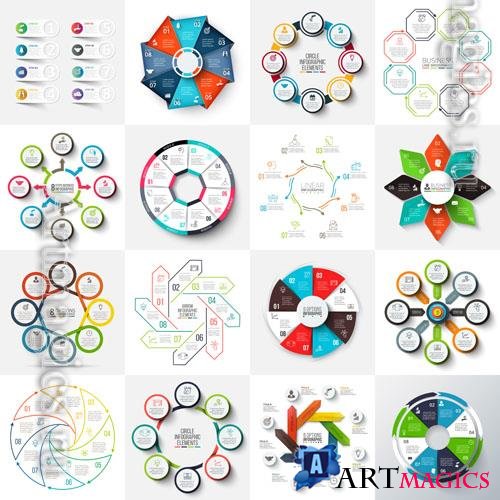 Arrows octagons circles vector set and cycle elements infographic templates with 8 options