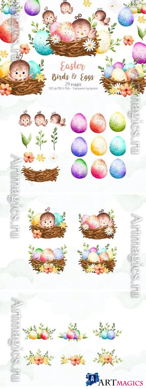 Easter Eggs and Bird Clipart Beautiful Design