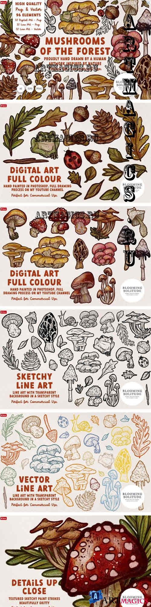 Mushrooms of the Forest Clipart Set - 13427494