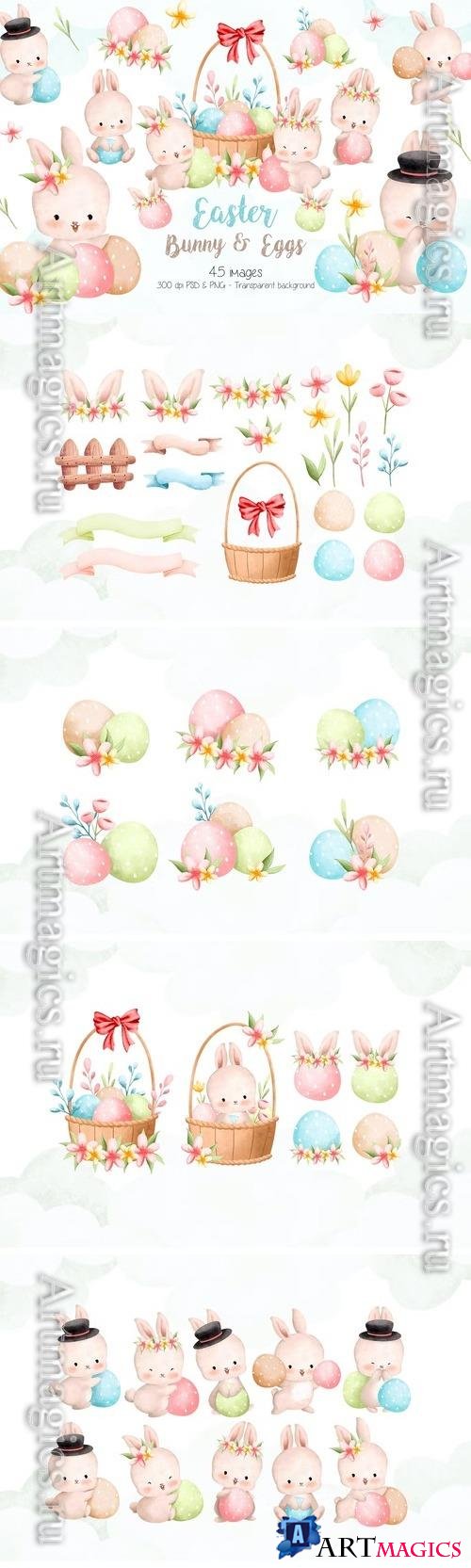 Easter Bunny and Eggs Clipart Design 