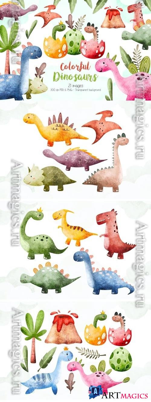 Colorful Dinosaurs Clipart Design 
