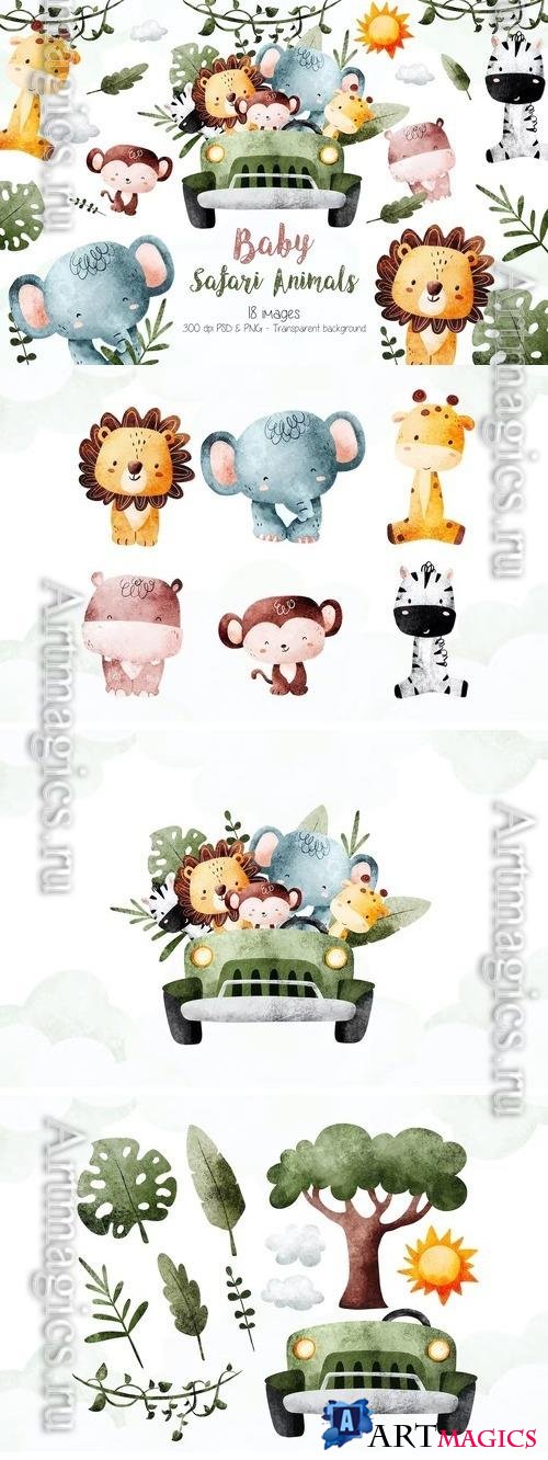 Baby Safari Animals Clipart Design 