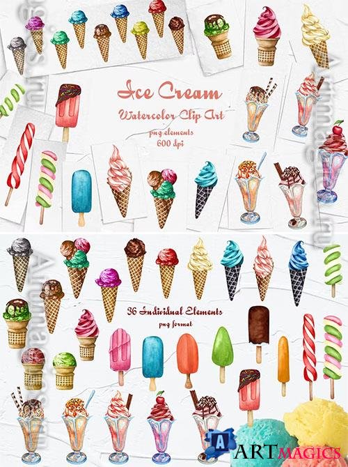 Ice Cream Watercolor Clipart 