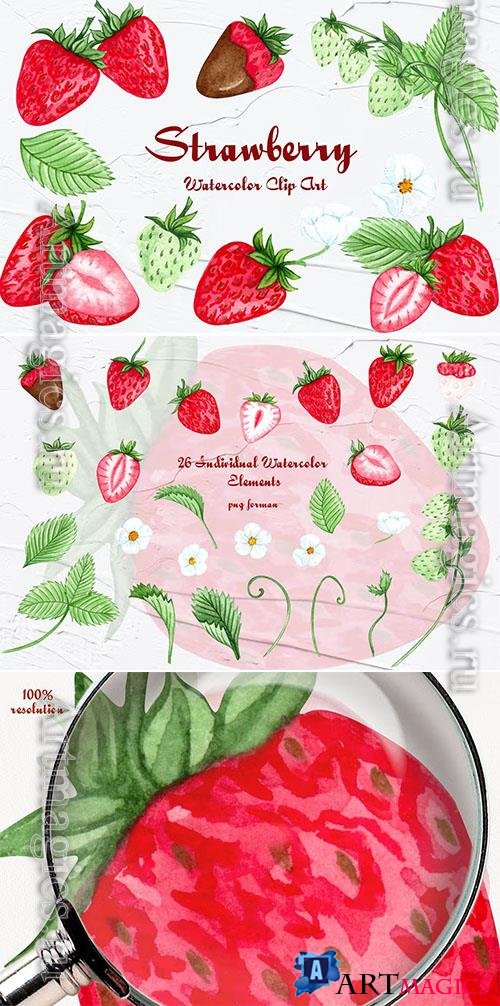 Strawberry Watercolor Clipart Design