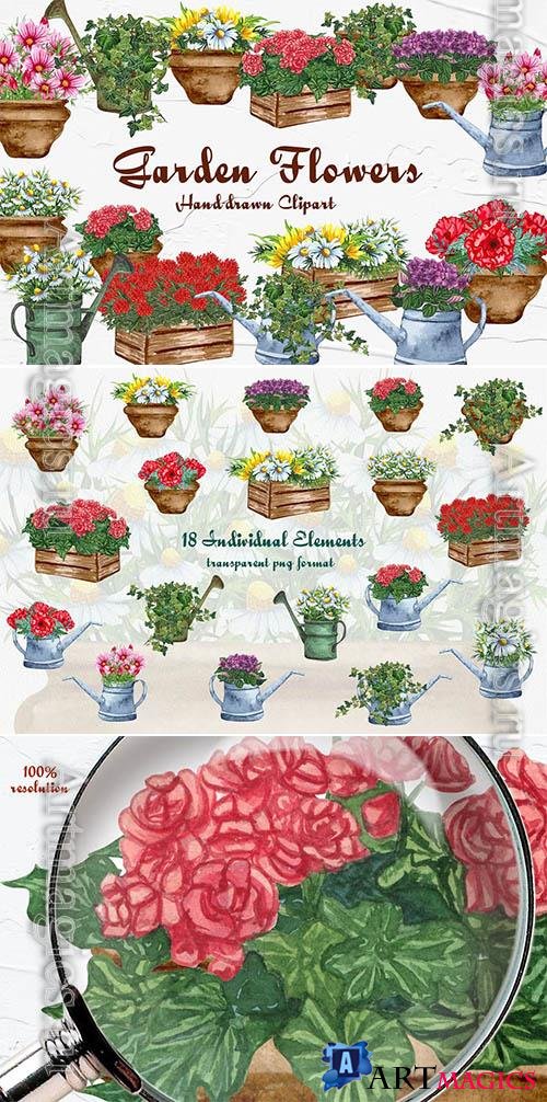 Garden Flowers Watercolor Clipart Design