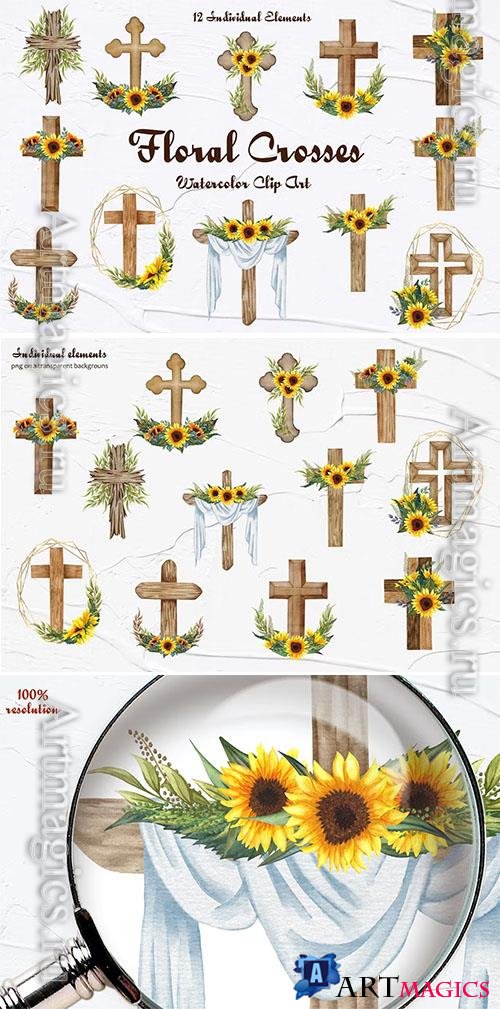 Floral Crosses Clipart Design