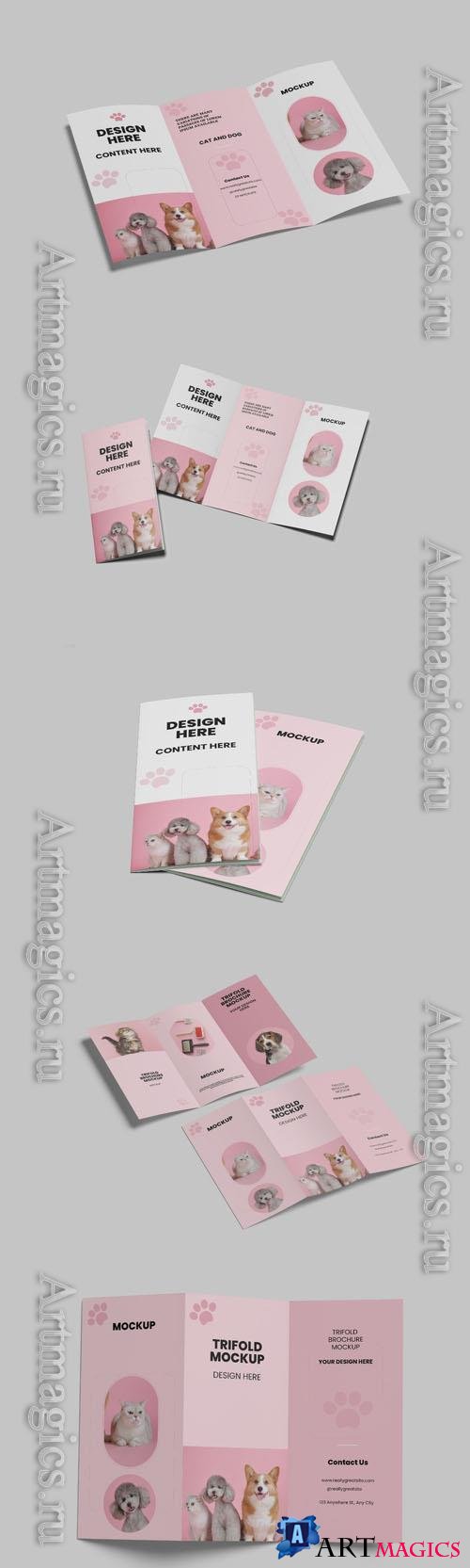 Trifold pink and white design psd brochure mockup