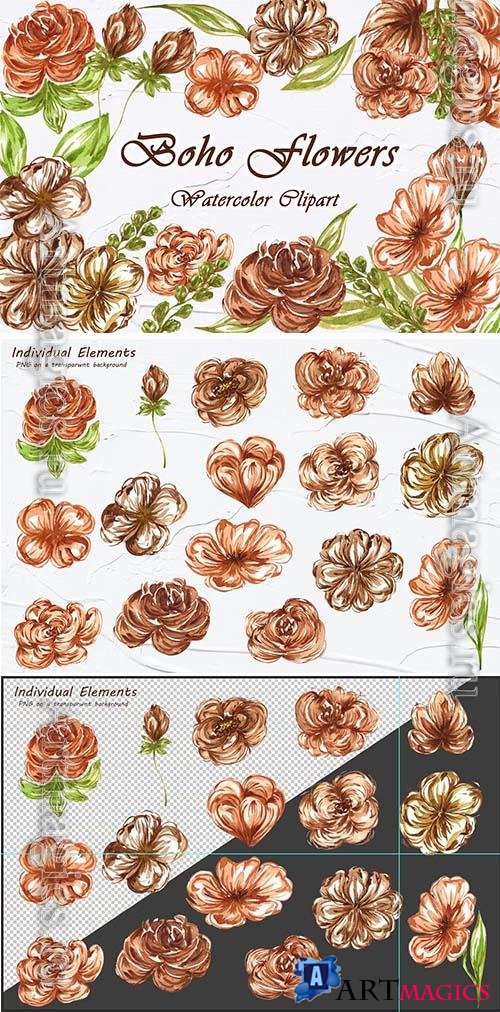 Watercolor png clipart - Boho Flowers