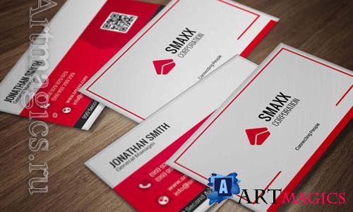 Business card psd mockup white with red desing template