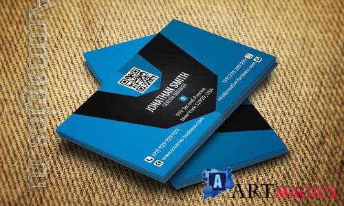Business card psd mockup blue with black desing template