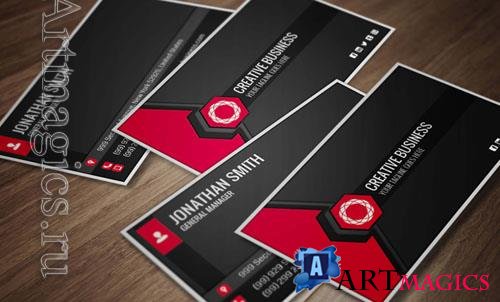 Business card psd mockup black with red desing template