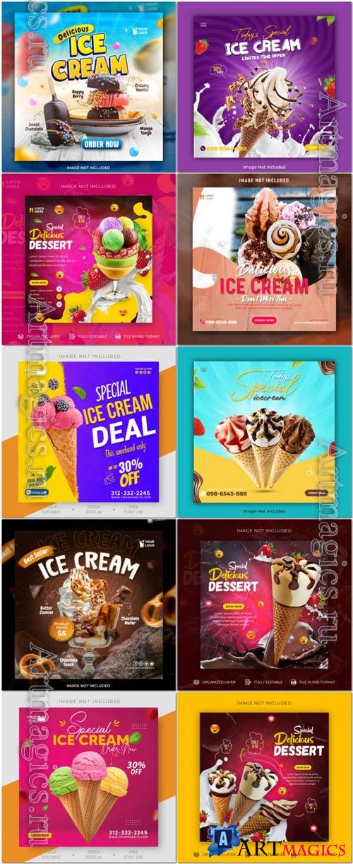 Ice cream social media  post design psd banner 