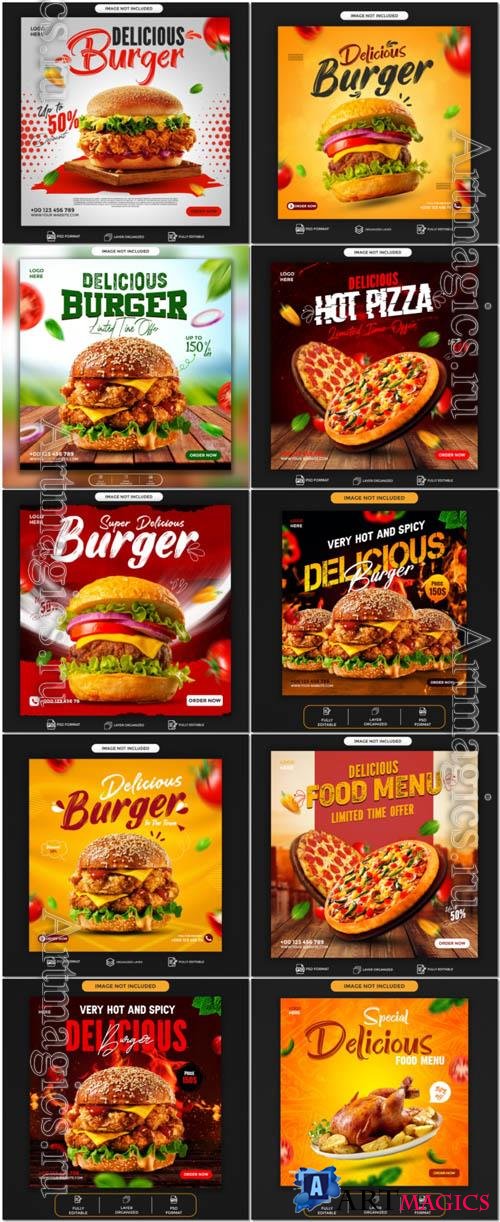 Burger and Pizza, psd food menu social media promotion