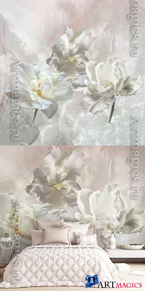 White delicate peonies close-up - Wallpaper for interior