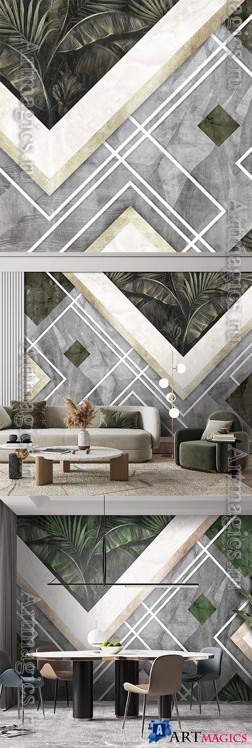 Tropical leaves and geometric - Wallpaper for interior