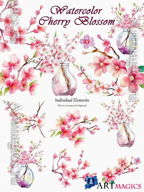 Cherry Blossom Watercolor Clipart 