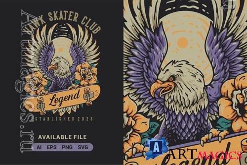 Hawk Skater With Eagle Vector Illustration