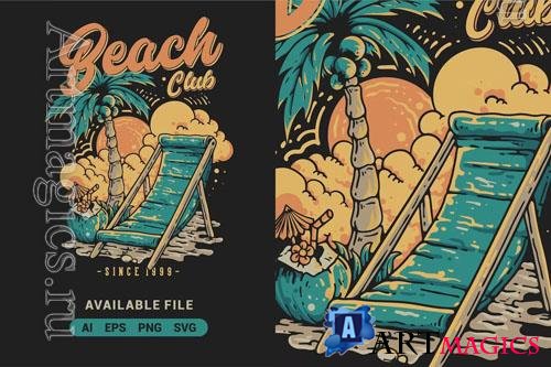 Beach Club With Beach Seat Vector Illustration