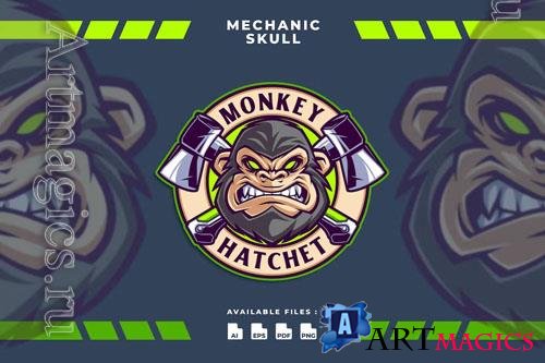 Monkey Hatchet Emblem Badge Logo