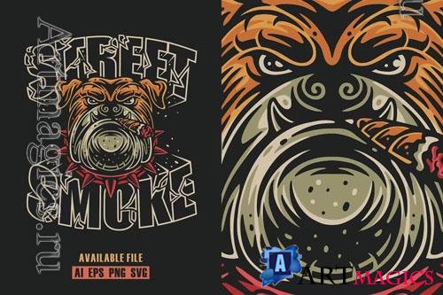 Street Smoke With Bulldogs Vector Illustration