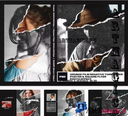 Grunge Film Negative Torn Paper Photo Effect - Z4MTV89