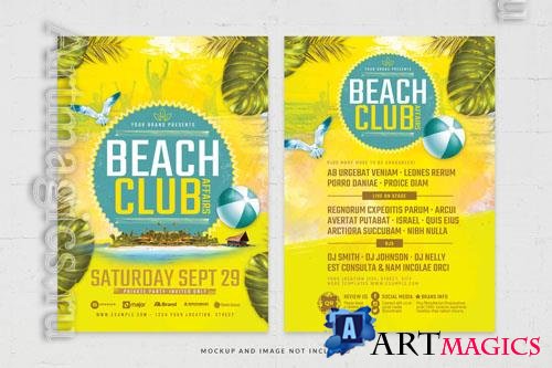 PSD yellow themed beach club flyer template for poolside bar