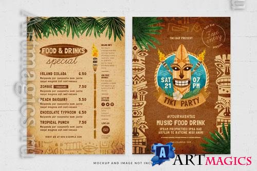 PSD menu for tiki party with a palm tree