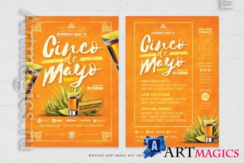 PSD energetic yellow cinco de mayo party flyer, mexican restaurant and bar