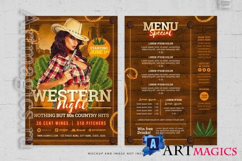PSD cowgirl cowboy western flok night event woodden brown theme flyer template