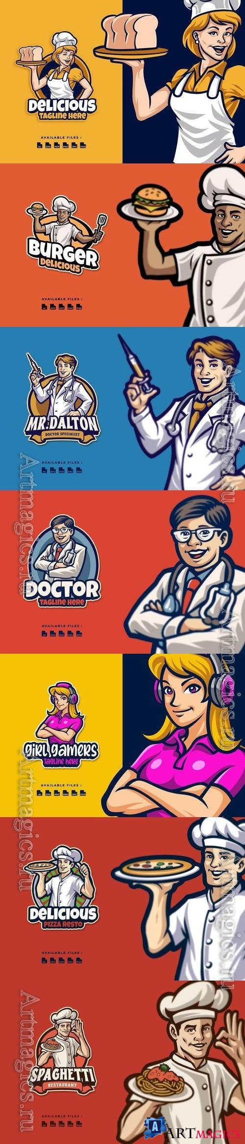 Mascot Logo People of Different Professions in Vector