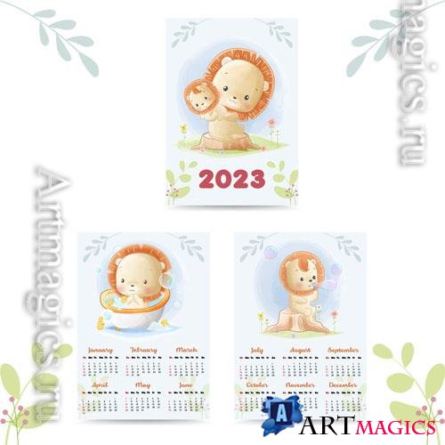 Vector cute animal characters calendar for 2023