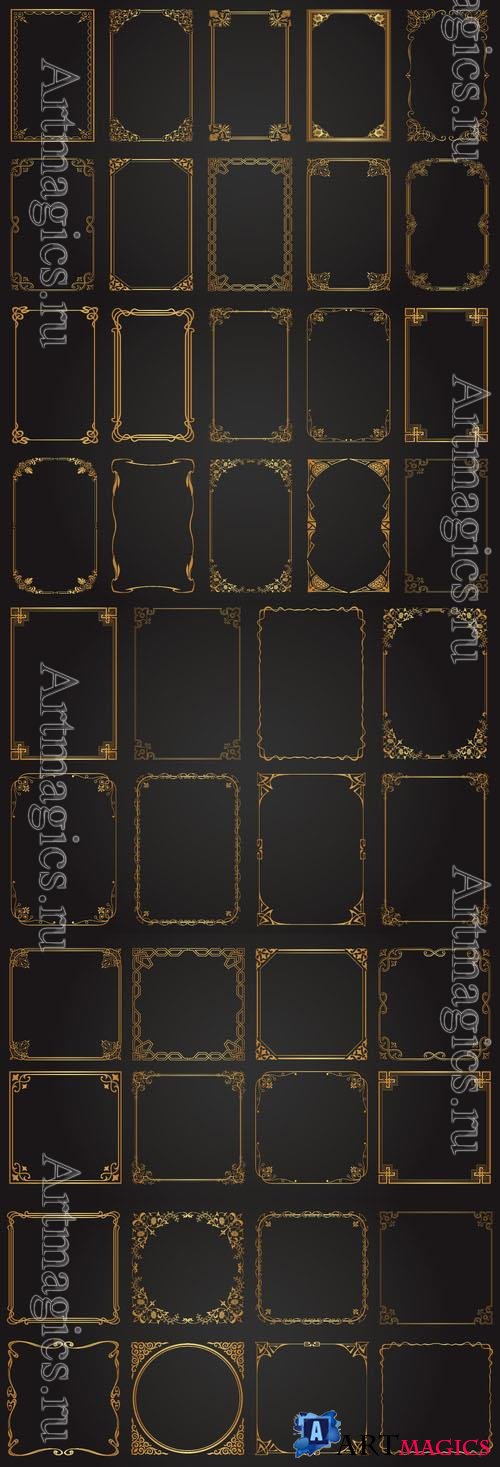Decorative golden frames in vector on a black background