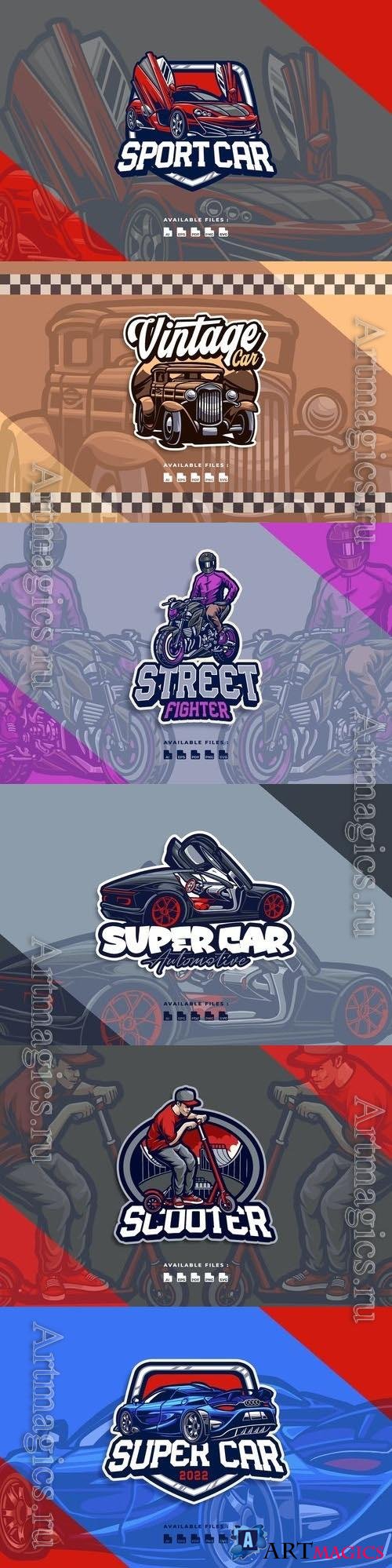 Super car, automotive transportation, motorcycle, scooter logo