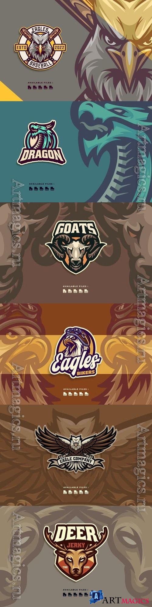 Eagle, deer sport, goat, dragon logo set