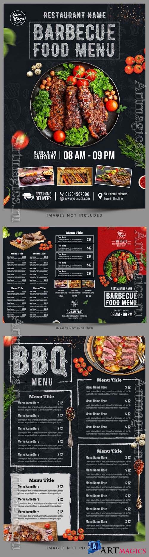 Barbeque food restaurant menu psd flyer