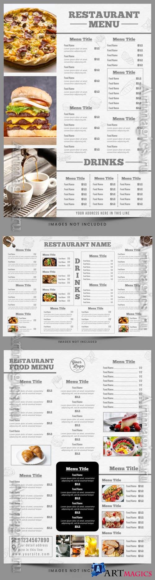 PSD menu for a restaurant called the burgers