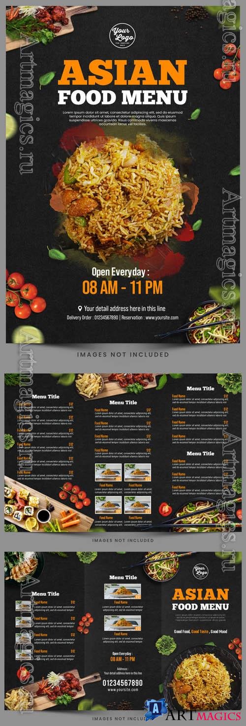 Asian food restaurant menu psd flyer