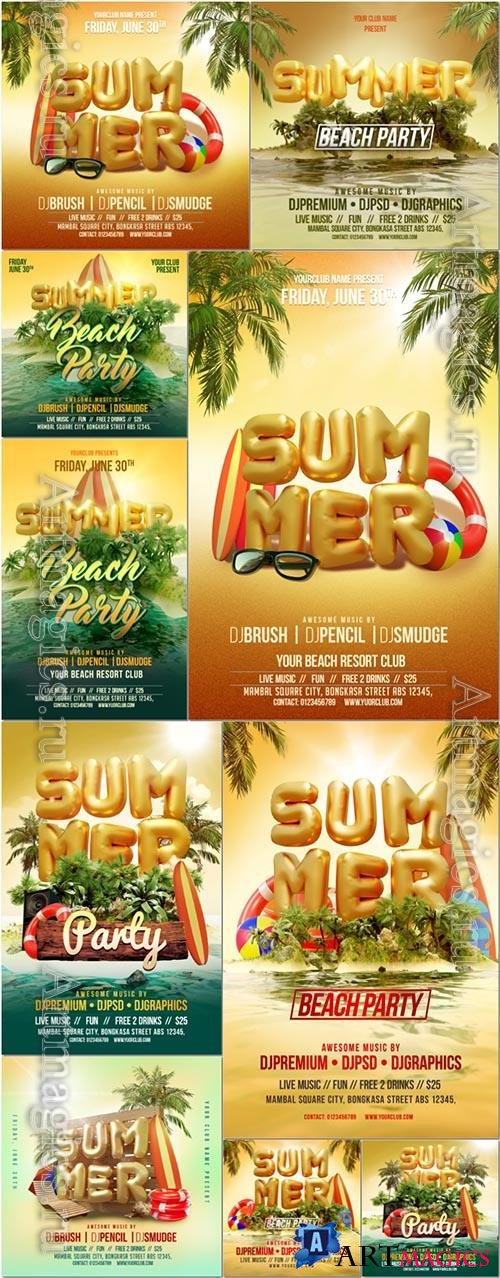Beach summer party social media post invitation psd flyer template