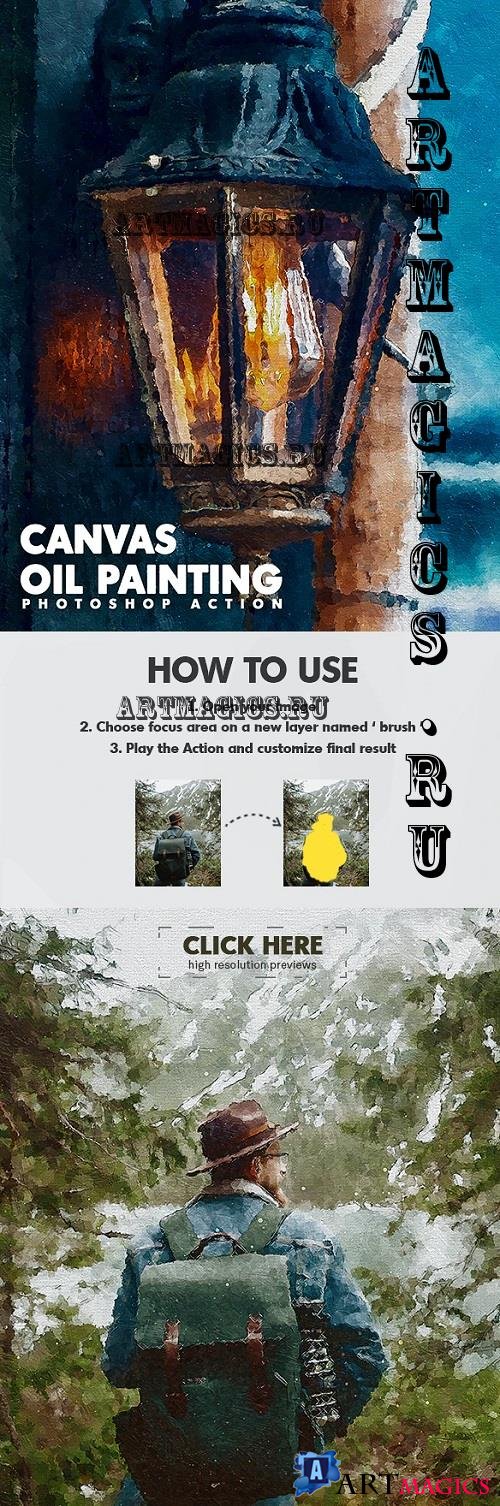 Canvas Oil Painting Photoshop Action - 43402609