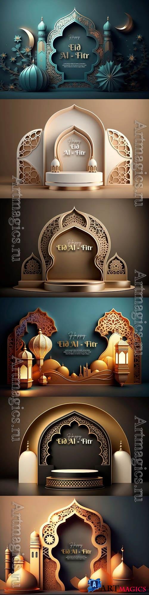 Luxurious psd podium in islamic style happy eid alfitr