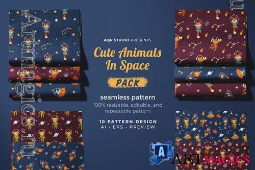 Cute Animals In Space - Seamless Pattern