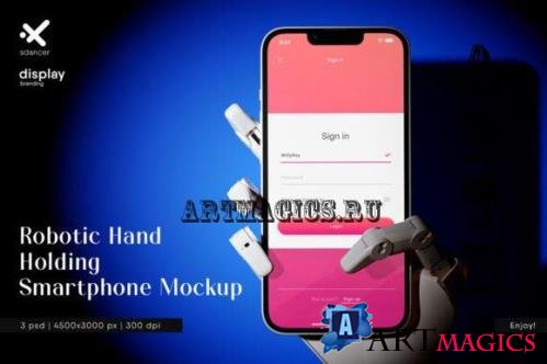 Robotic Hand Holding Smartphone Mockup - 2537997