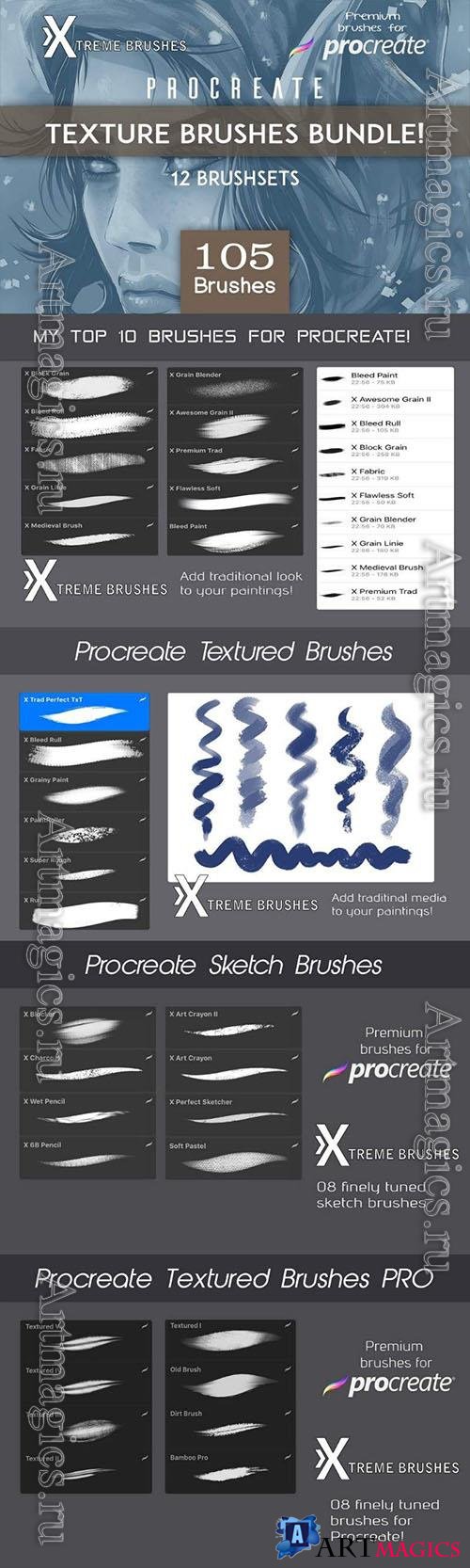 Procreate Texture Brushes BUNDLE 3480564