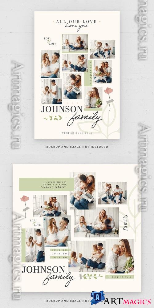 PSD family moment photo collage card square flyer template