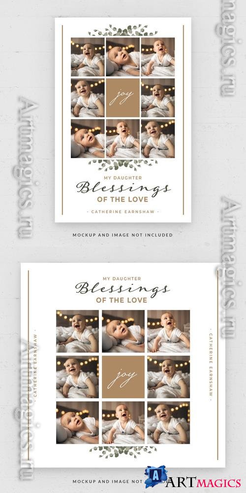 Photo collage grid postcard square flyer template in psd