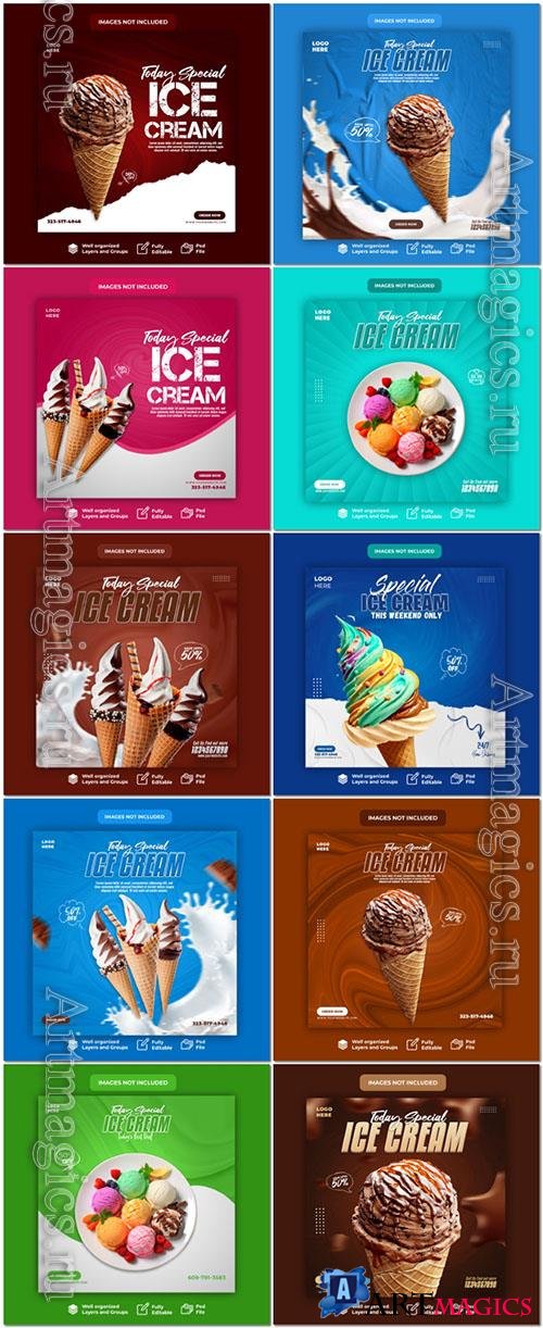 Ice cream psd poster design template