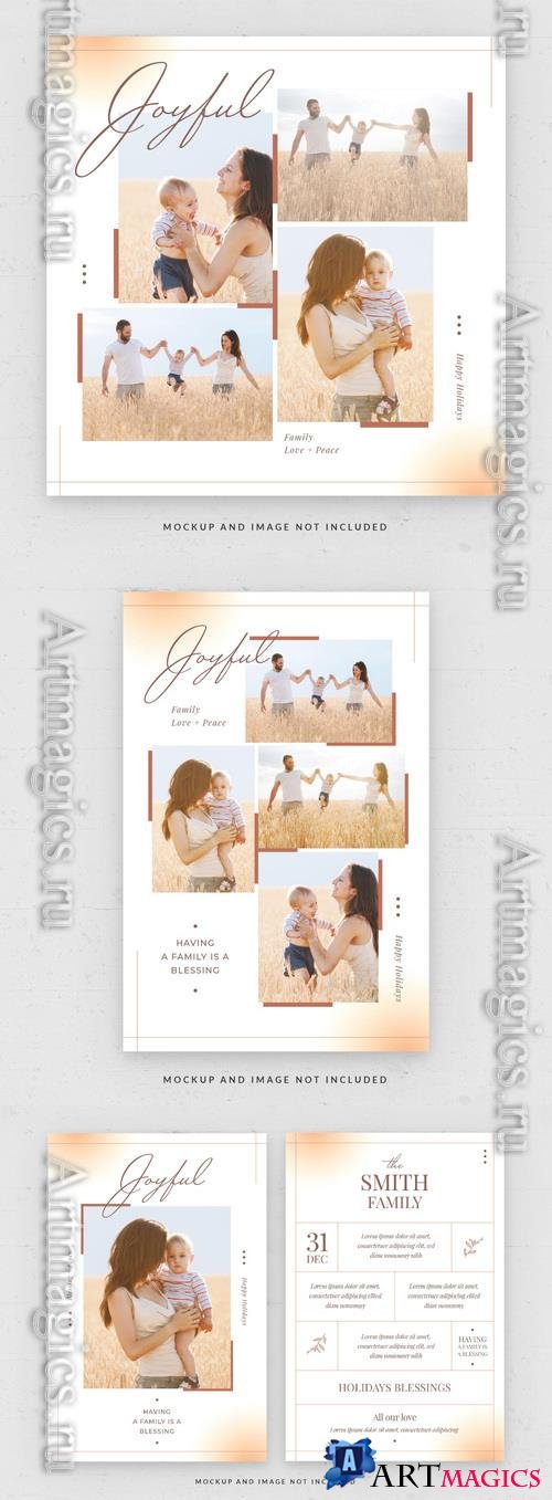 Family photo card square template in psd