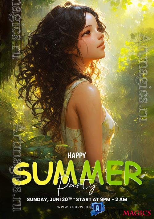 Summer psd poster with anime girl