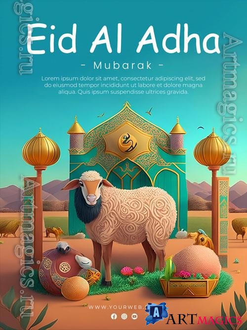 Eid al adha greeting psd poster template